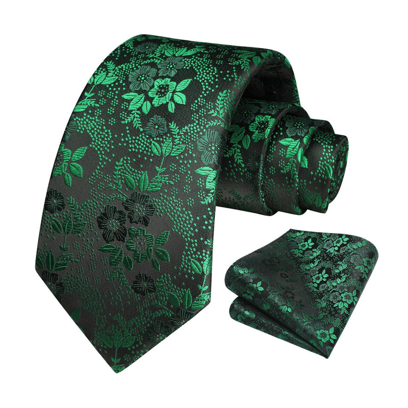 Floral Tie Handkerchief Set - GREEN