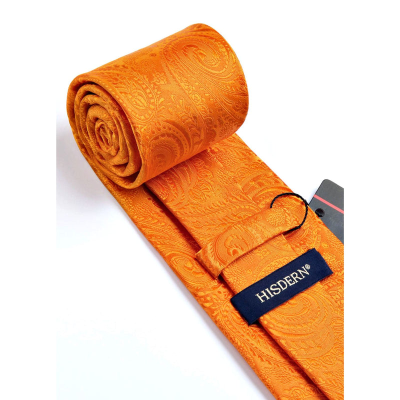Paisley Solid Tie Handkerchief Set - E4-ORANGE