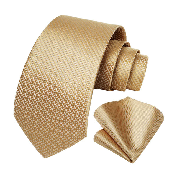 Plaid Tie Handkerchief Set - C8-CHAMPAGNE 