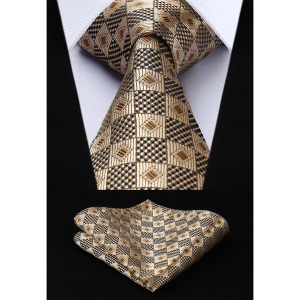 Plaid Tie Handkerchief Set - C-GOLD 