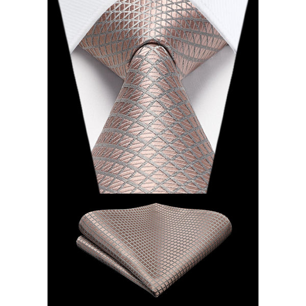 Plaid Tie Handkerchief Set - C10-PINK 