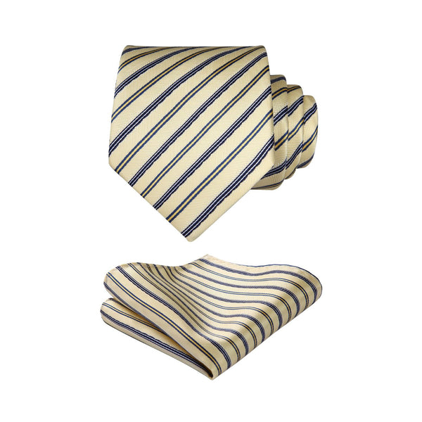 Stripe Tie Handkerchief Set - V- YELLOW-3 