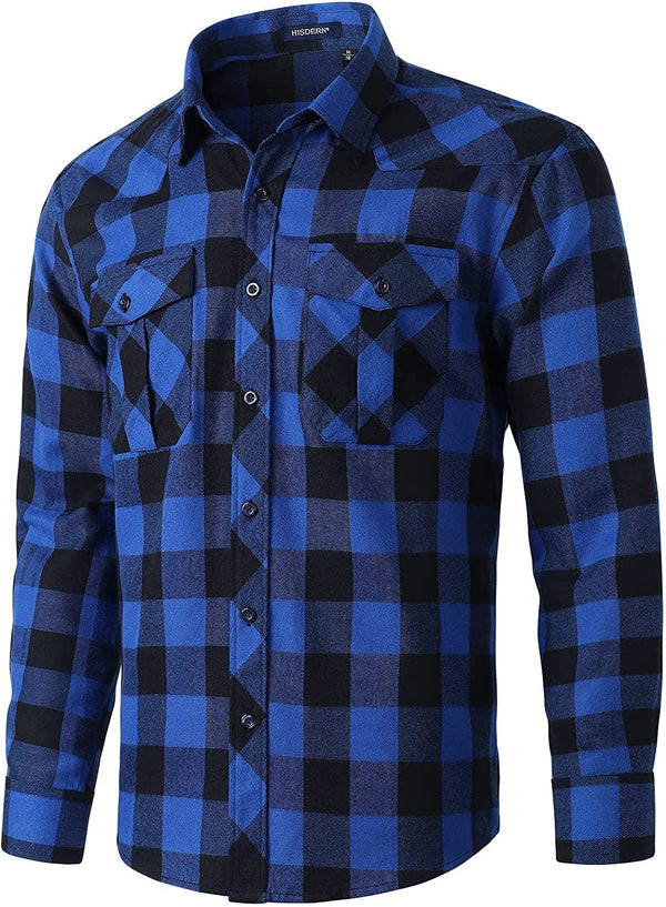 Men's Long Sleeve Plaid Shirt - BLACK/BLUE 
