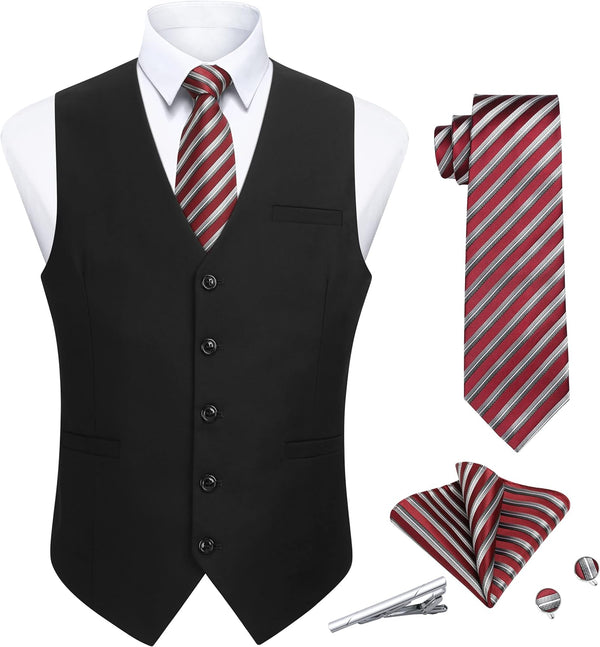 Solid 5pc Suit Vest Set - BLACK-01