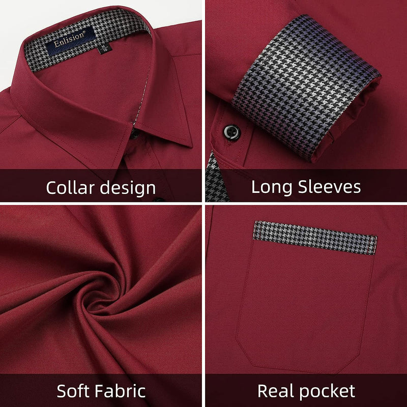 Casual Formal Shirt with Pocket - WINE RED 
