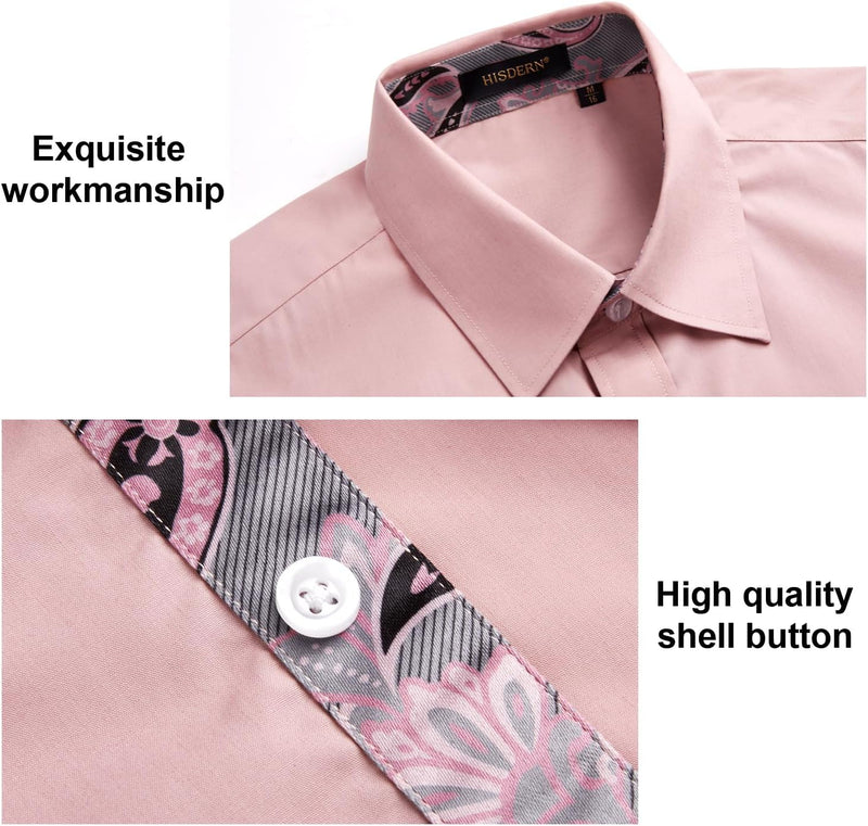 Men's Patchwork Dress Shirt with Pocket - DUSTY PINK/PAISLEY