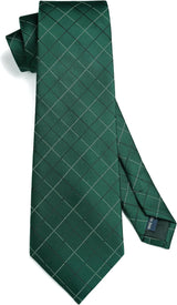 Men's Plaid Tie Handkerchief Set - GREEN