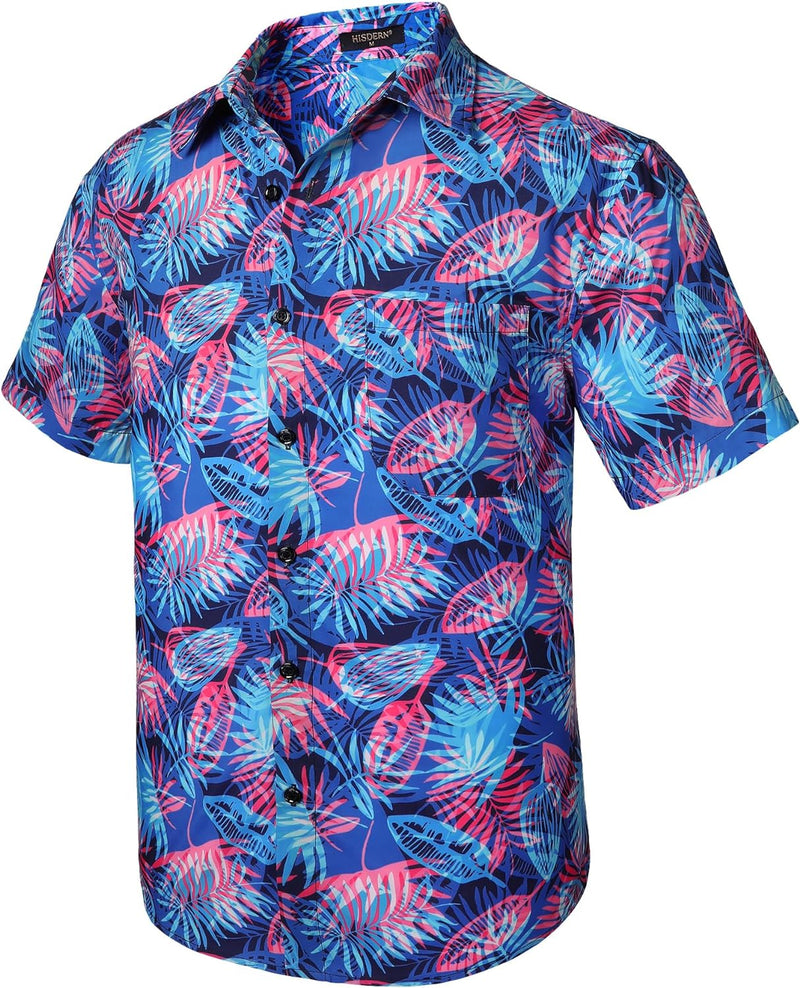 Funky Hawaiian Shirts with Pocket - A6-BLUE PINK