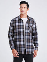 Plaid Men's Flannel Shirt With Pockets - 7N-BROWN/NAVY-3