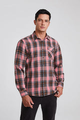 Plaid Men's Flannel Shirt With Pockets - 4P-PINK