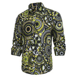 Men's Long Sleeve Shirt With Printing - WHITE/YELLOW