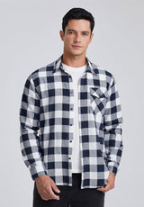 Plaid Men's Flannel Shirt With Pockets - 4N-NAVY BLUE-03