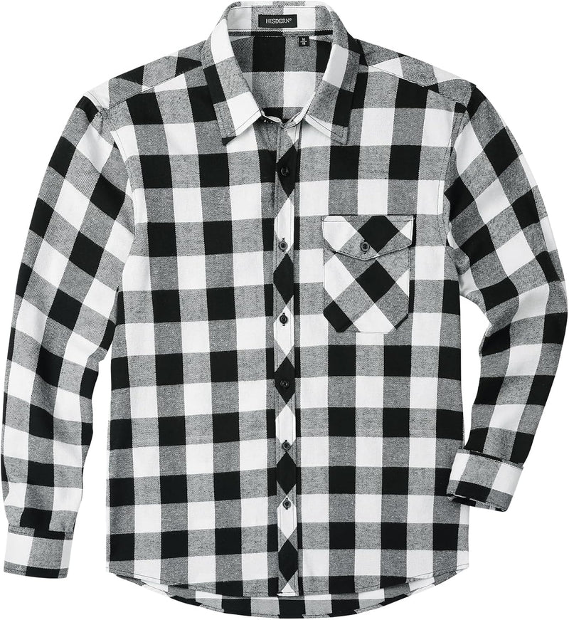 Plaid Men's Flannel Shirt With Pockets - Z-BLACK WHITE