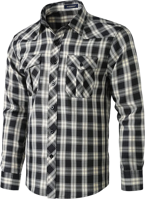 Men's Long Sleeve Plaid Shirt - BLACK/WHITE 