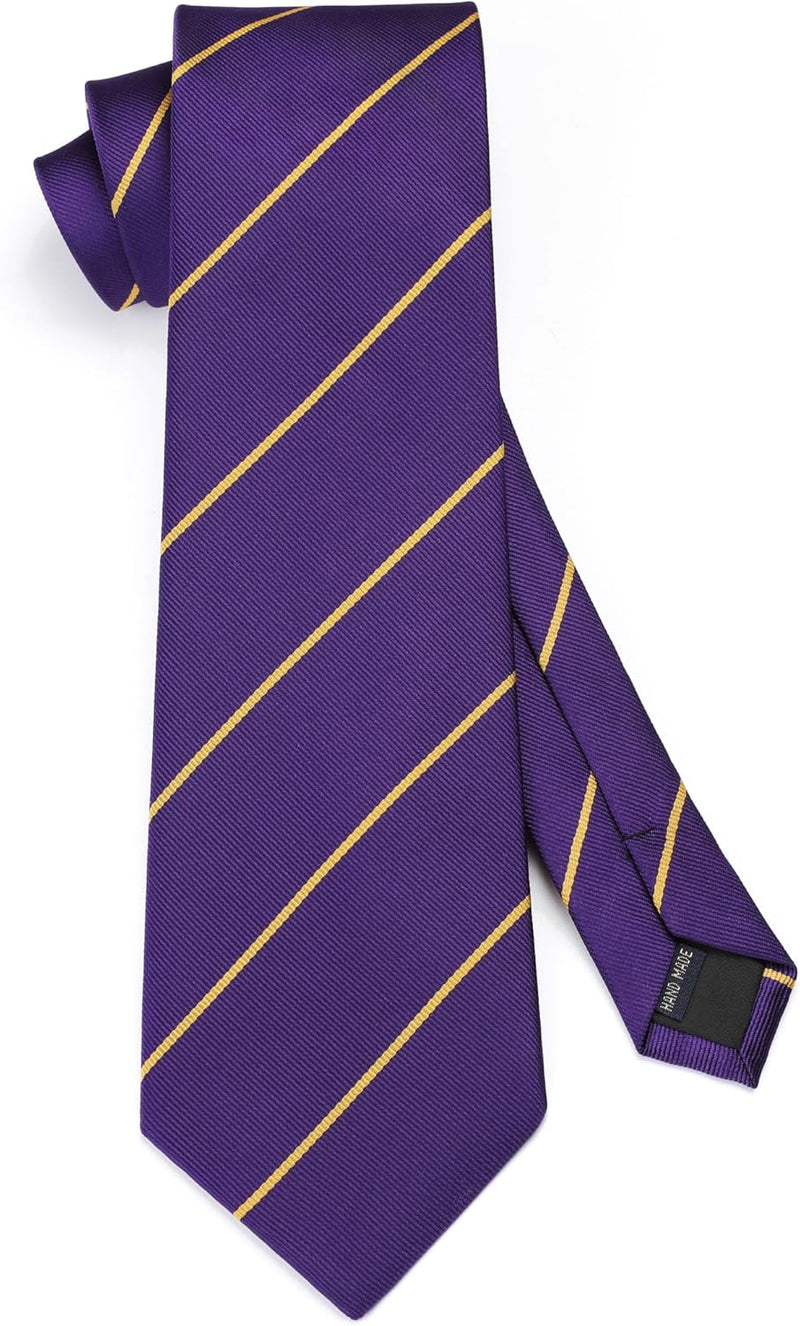 Stripe Tie Handkerchief Set - D-03-PURPLE