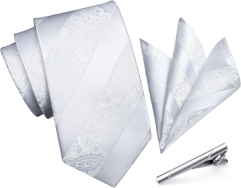 Stripe Tie Handkerchief Set - 02 WHITE