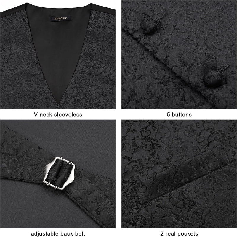Paisley Floral 3pc Suit Vest Set - BLACK-2 