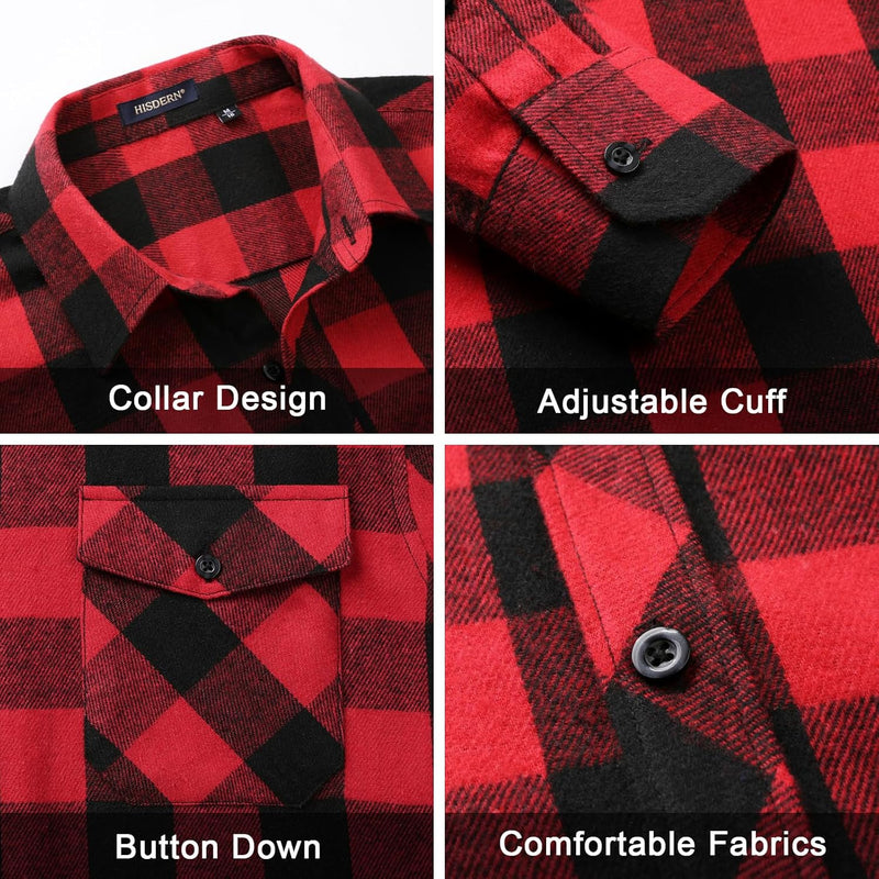 Plaid Men's Flannel Shirt With Pockets - Z-RED SHIRT-1