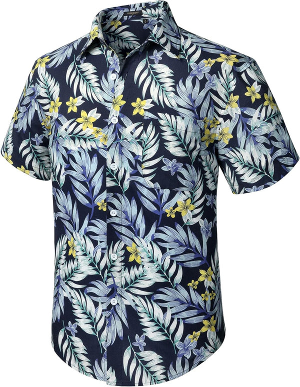 Funky Hawaiian Shirts with Pocket - NAVY BLUE/GREY