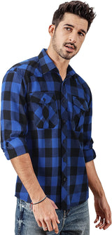 Men's Long Sleeve Plaid Shirt - BLACK/BLUE 