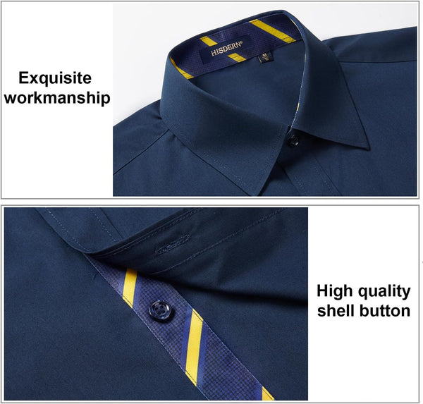 Men's Patchwork Dress Shirt with Pocket - NAVY BLUE/STRIPED