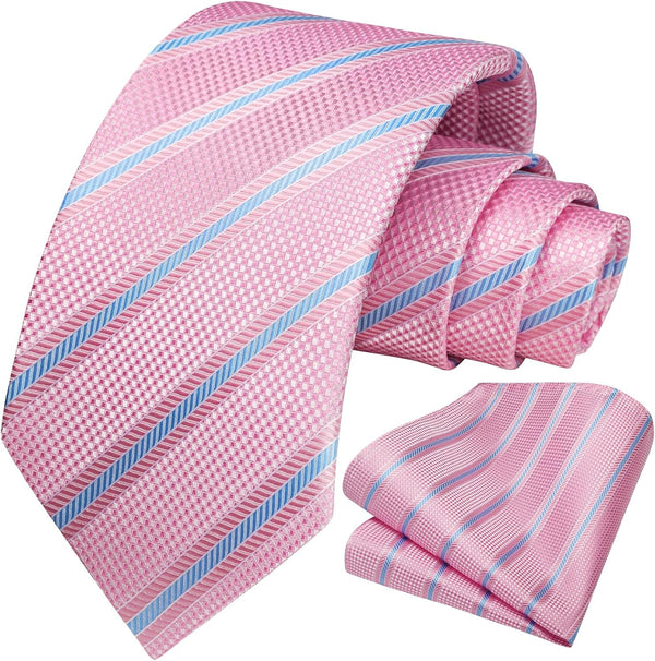 Stripe Tie Handkerchief Set - G-06-PINK