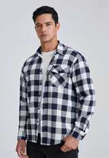 Plaid Men's Flannel Shirt With Pockets - 4N-NAVY BLUE-03