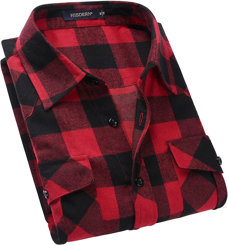 Men's Long Sleeve Plaid Shirt - BLACK/RED 