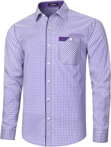 Men's Casual Long Sleeve Plaid Shirt - G-PURPLE