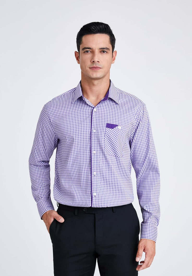 Men's Casual Long Sleeve Plaid Shirt - G-PURPLE