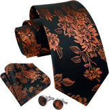 Floral Tie Handkerchief Cufflinks - BLACK/ORANGE