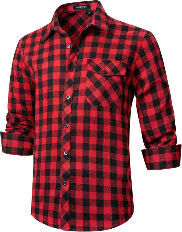 Plaid Men's Flannel Shirt With Pockets - RED2