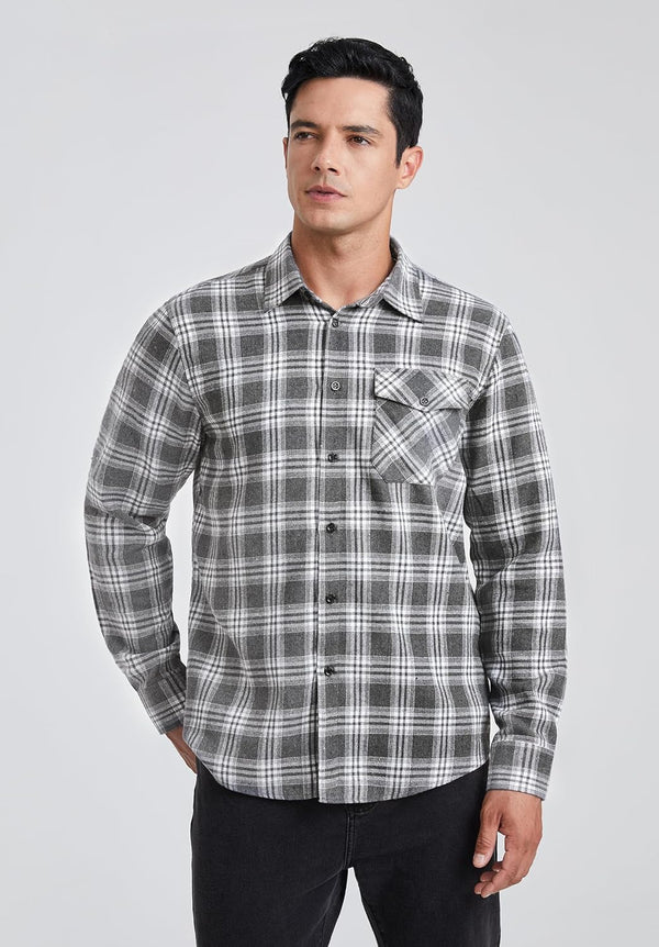 Plaid Men's Flannel Shirt With Pockets - 6A-GREY-02