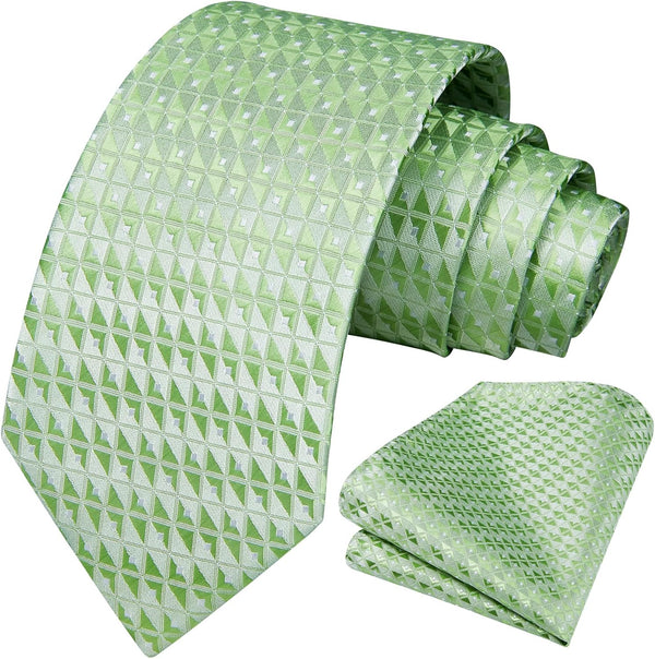 Men's Plaid Tie Handkerchief Set - C5-SAGE GREEN