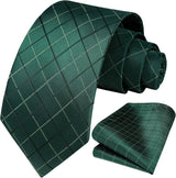 Men's Plaid Tie Handkerchief Set - GREEN