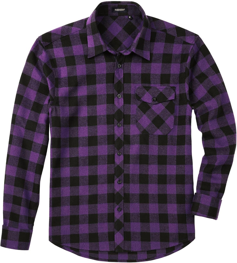 Plaid Men's Flannel Shirt With Pockets - 2P-PURPLE-01P