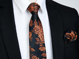 Floral Tie Handkerchief Cufflinks - BLACK/ORANGE