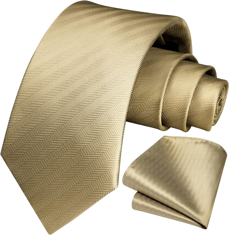 Solid Houndstooth Tie Handkerchief Set - D-05 Champagne Gold