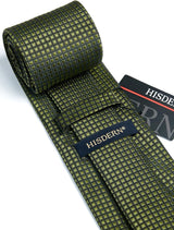 Plaid Tie Handkerchief Set - 021-OLIVE