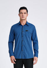 Men's Casual Long Sleeve Plaid Shirt - F-BLUE