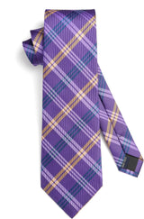 Men's Plaid Tie Handkerchief Set - 024-PURPLE