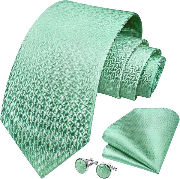 Hisdern Sage Green2 Houndstooth Wedding Tie Set with Cufflinks