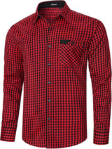 Men's Casual Long Sleeve Plaid Shirt - A-RED