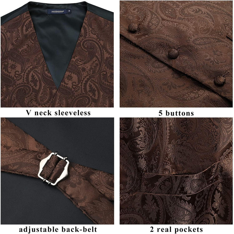 Paisley Floral 3pc Suit Vest Set - BROWN