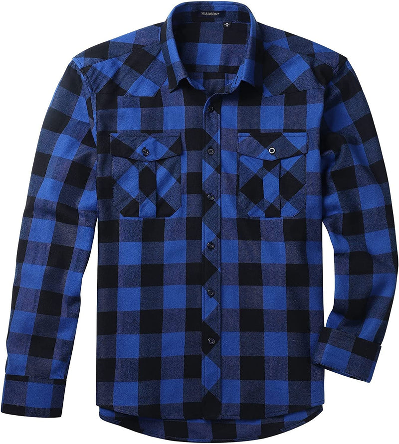 Men's Long Sleeve Plaid Shirt - BLACK/BLUE 