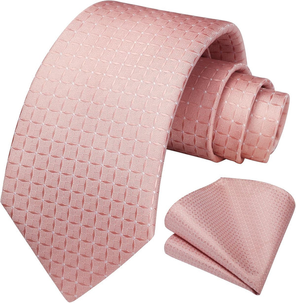 Men's Plaid Tie Handkerchief Set - C-BLUSH PINK