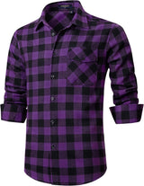 Plaid Men's Flannel Shirt With Pockets - 2P-PURPLE-01P