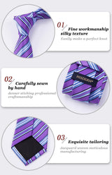 Stripe Tie Handkerchief Set - D-03-PURPLE/BLUE