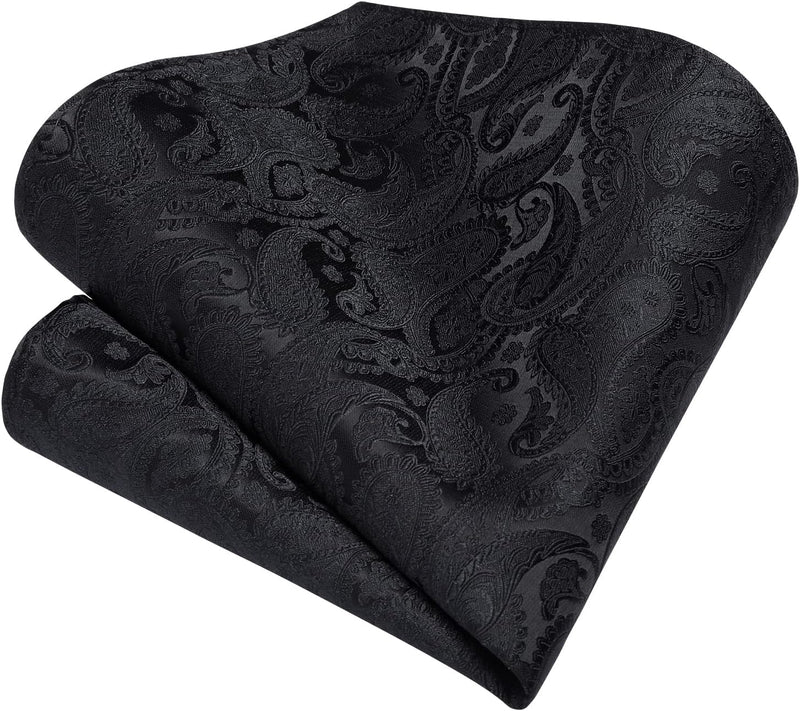 Paisley Tie Handkerchief Cufflinks Clip - BLACK