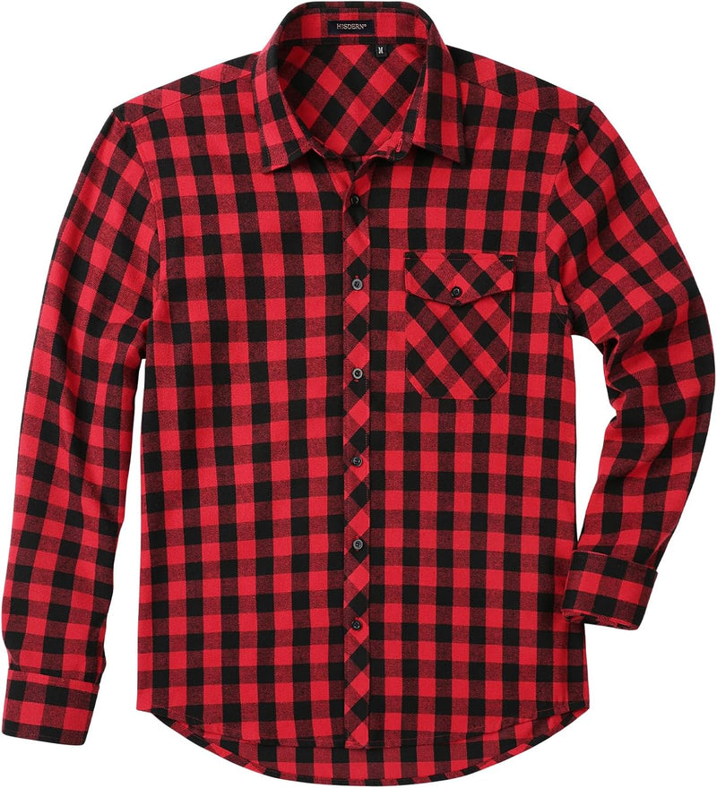 Plaid Men's Flannel Shirt With Pockets - RED2